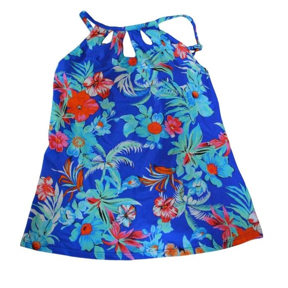 NWT St. Johns Bay Blue Floral Womens Halter Swim Top Size 8 With Keyhole Necklin - Picture 1 of 5